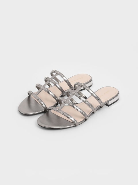 

CHARLES & KEITH Women Silver-Toned Embellished Gladiators