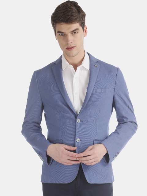 

AD By Arvind Men Blue Solid Slim-Fit Single-Breasted Formal Blazer