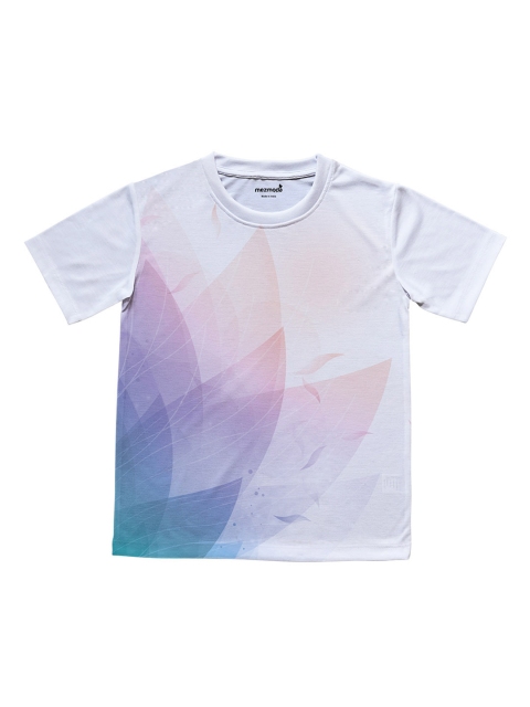 

mezmoda Girls White & Blue Printed Round Neck T-shirt