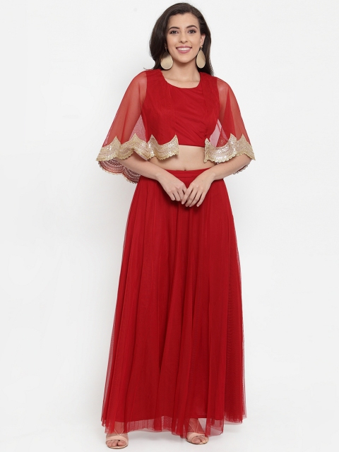 

Just Wow Women Red Self Design Top with Skirt