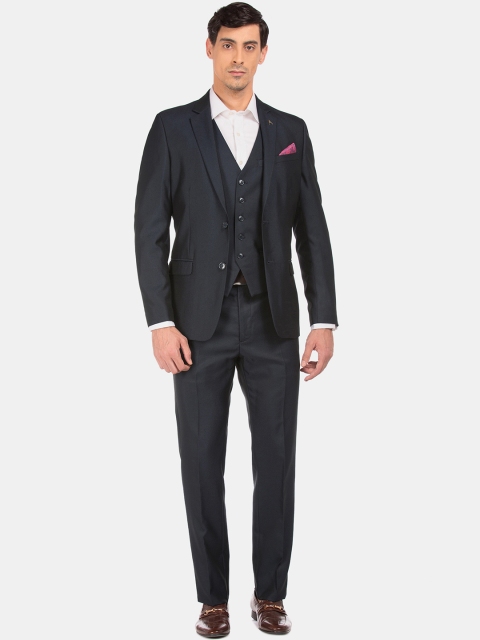 

Arrow Men Navy blue Solid Tailored-Fit Single-Breasted Three-Piece Suit