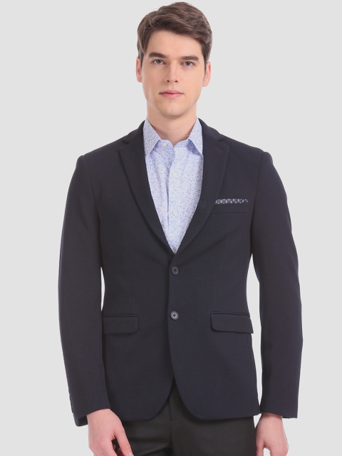 

AD By Arvind Men Blue Solid Slim-Fit Single-Breasted Formal British Blazer, Navy blue