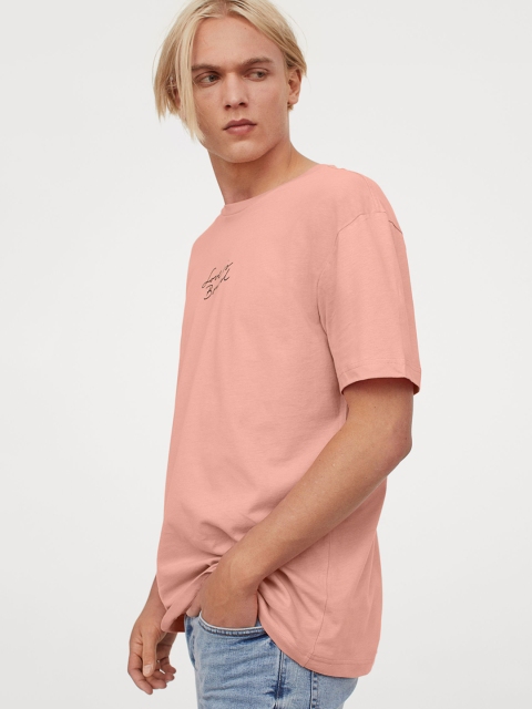 

H&M Men Pink & Black Printed T-shirt