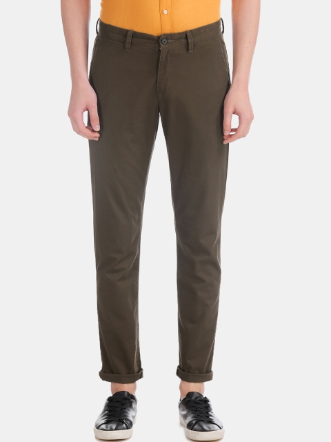 

AD By Arvind Men Olive Green Slim Fit Solid Chinos