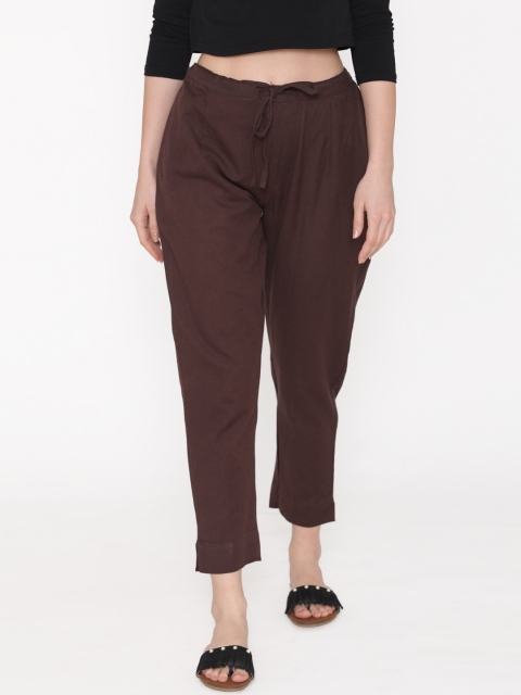 

DIVA WALK Women Brown Relaxed Regular Fit Solid Peg Trousers