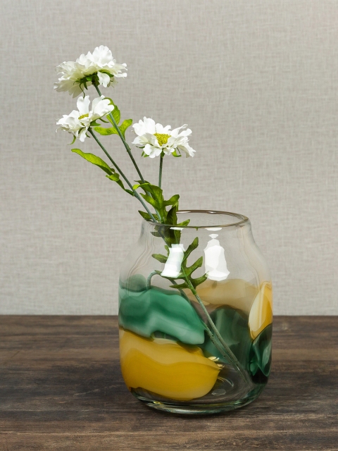 

Pure Home and Living Green & Yellow Printed Glass Spring Flower Vase