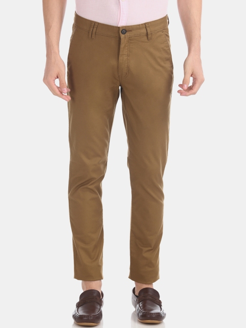 

AD By Arvind Men Khaki Brown Slim Fit Solid Regular Trousers
