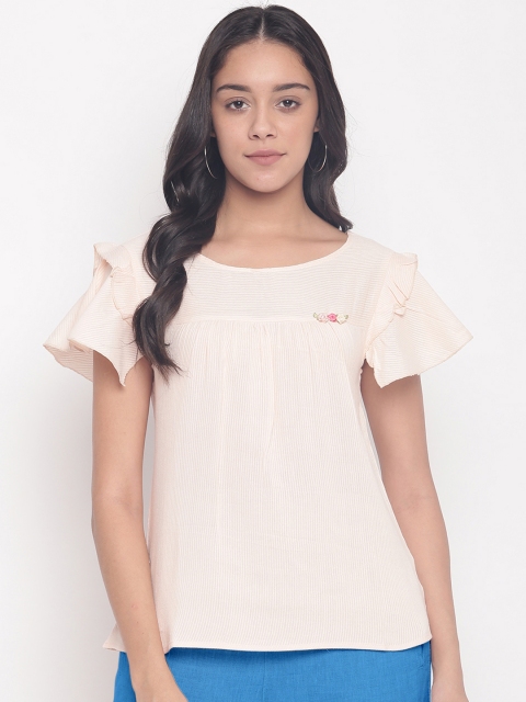 

Miss Grace Women Peach-Coloured Striped Top