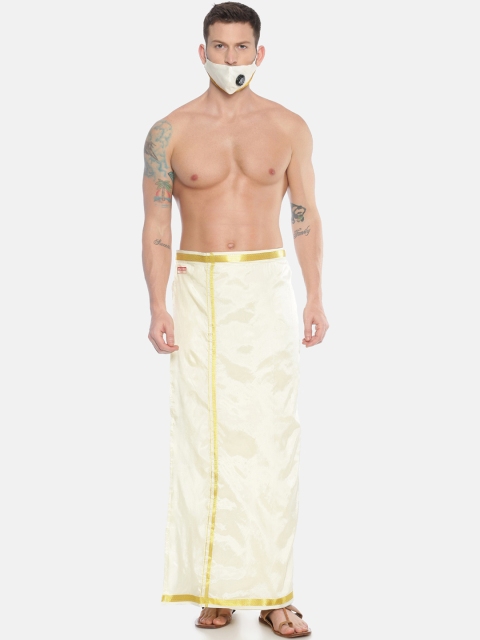 

Sethukrishna Men Cream-Coloured Solid Readymade Dhoti With 3Layer Anti-Dust Mask