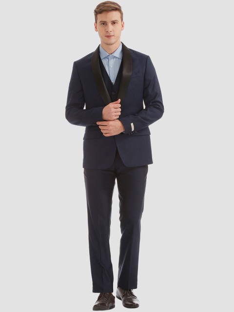 

AD By Arvind Men Blue & Black Self-Design Single-Breasted Three-Piece Tuxedo Suit
