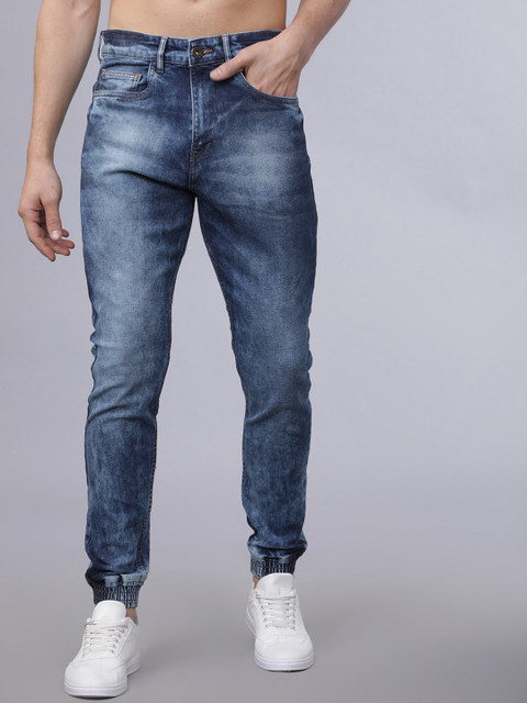 

Horsefly Men Blue Jogger Mid-Rise Acid Wash Stretchable Jogger Jeans