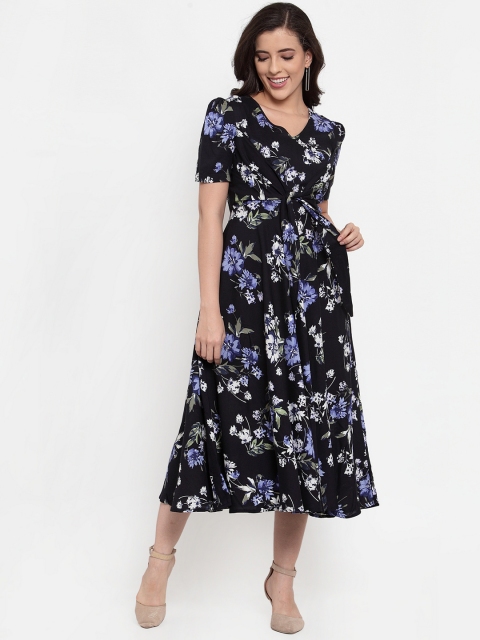 

Just Wow Women Navy Blue Printed Fit and Flare Dress