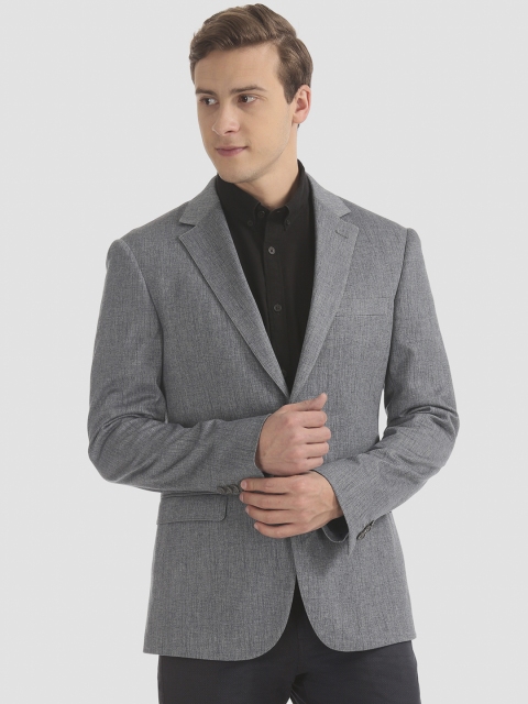 

AD By Arvind Men Grey Self-Design Slim-Fit Single-Breasted Casual Blazer