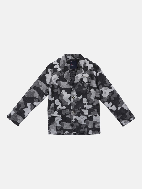 

Lil Tomatoes Boys Black & Grey Self-Design Single-Breasted Blazer