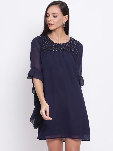 

ALL WAYS YOU Women Navy Blue Embellished A-Line Dress