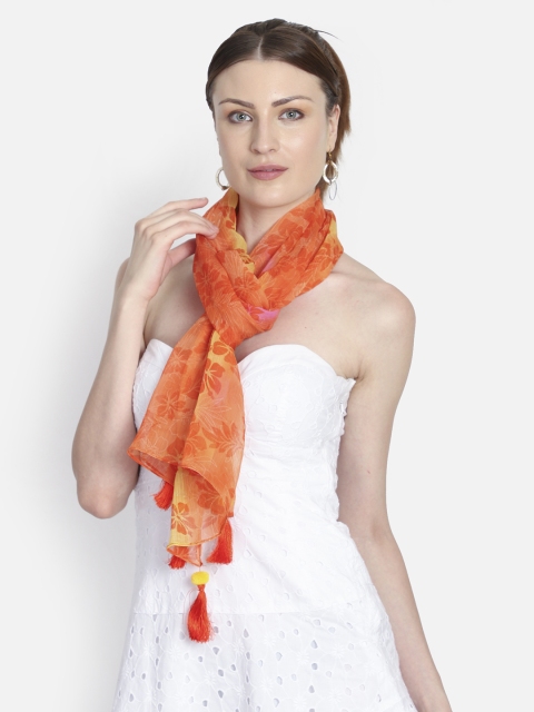 

Anekaant Women Orange & Yellow Printed Stole