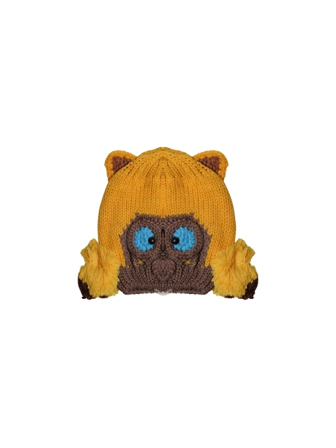 

TINY HUG Unisex Kids Yellow & Brown Colourblocked Beanie