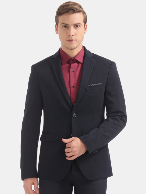

AD By Arvind Men Navy Blue Solid Slim-Fit Single Breasted Formal Blazer
