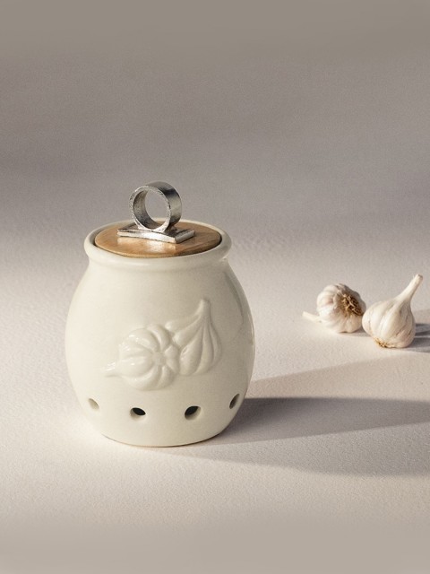 

ellementry Off White & Brown Garlic Ceramic Canister