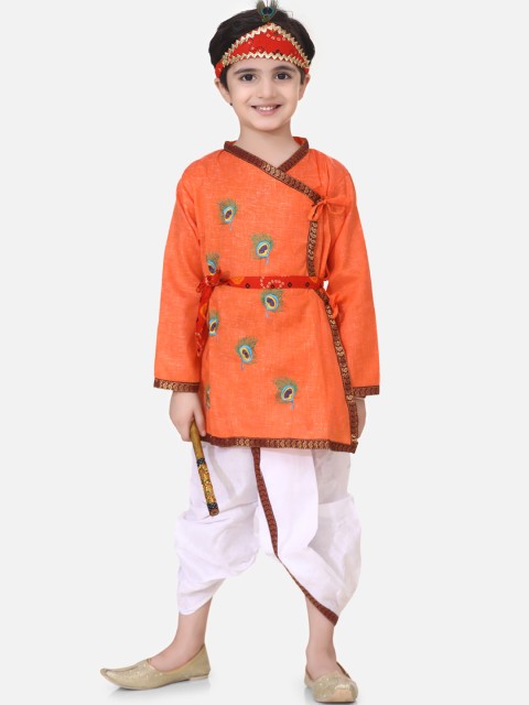 

BownBee Boys Orange & Off-White Embroidered Kurta with Dhoti Pants