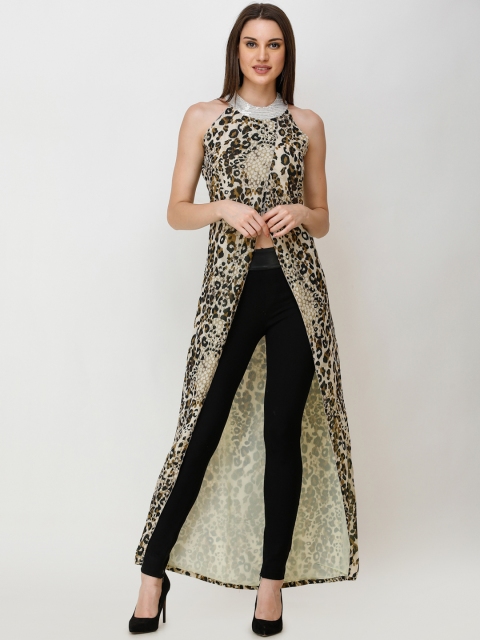 

Cation Women Beige & Olive Green Embellished Tunic
