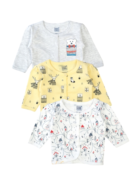 

MeeMee Girls Pack of 3 Printed Round Neck Pure Cotton T-shirt, Grey melange
