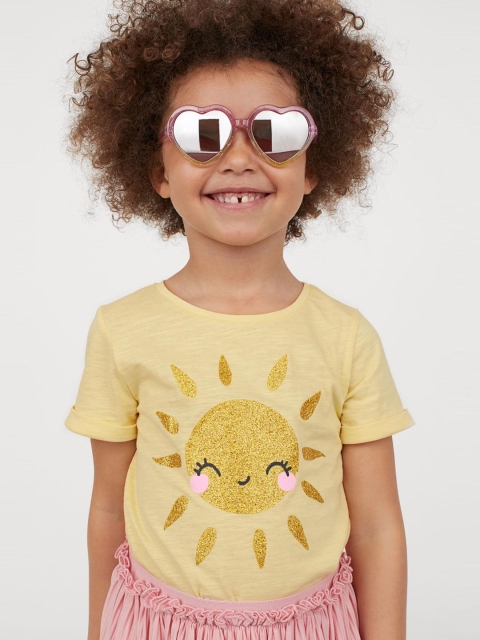 

H&M Girls Yellow Glittery Interactive-Motif T-Shirt