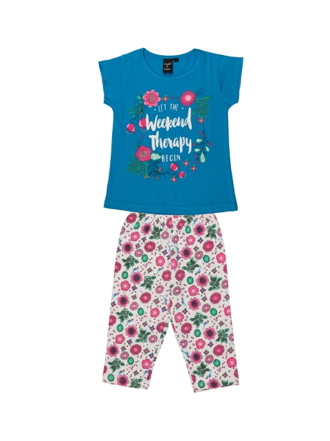 

Todd N Teen Girls Blue & Pink Printed Night suit