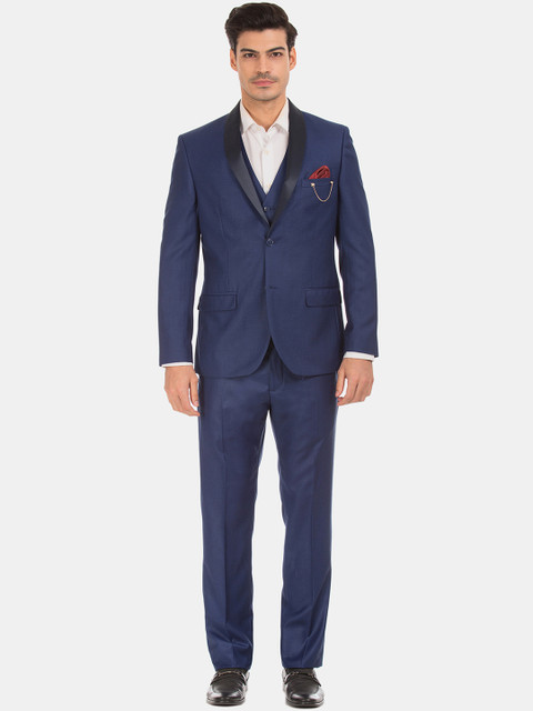 

Arrow Men Blue & Black Solid Regular-Fit Single-Breasted Three-Piece Tuxedo Suit
