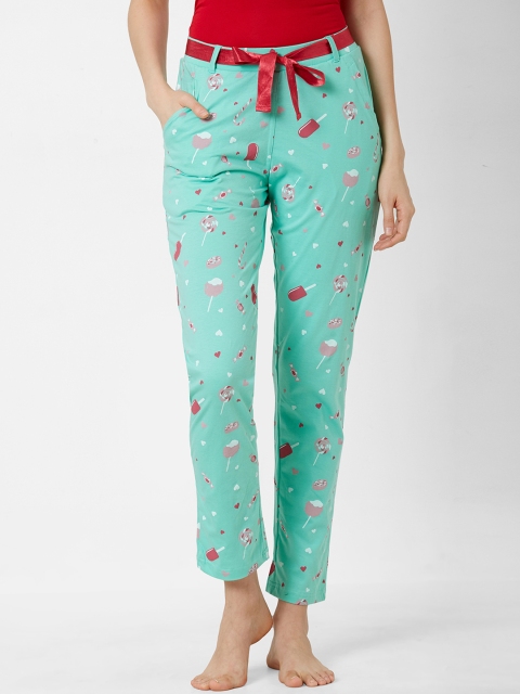 

Sweet Dreams Women Mint Green & Pink Quirky Printed Lounge Pants