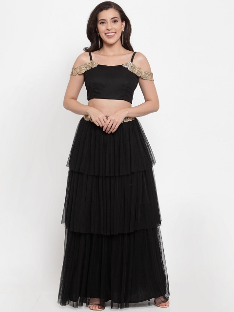 

Just Wow Women Black Self Design Top with Skirt