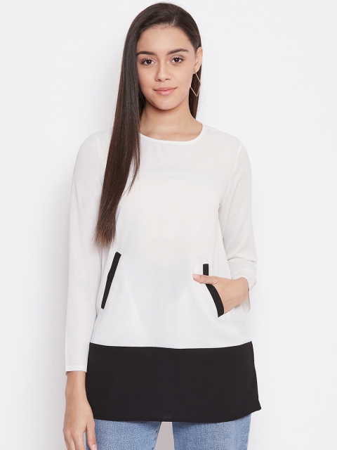 

One of a Kind Women White Colourblocked Top