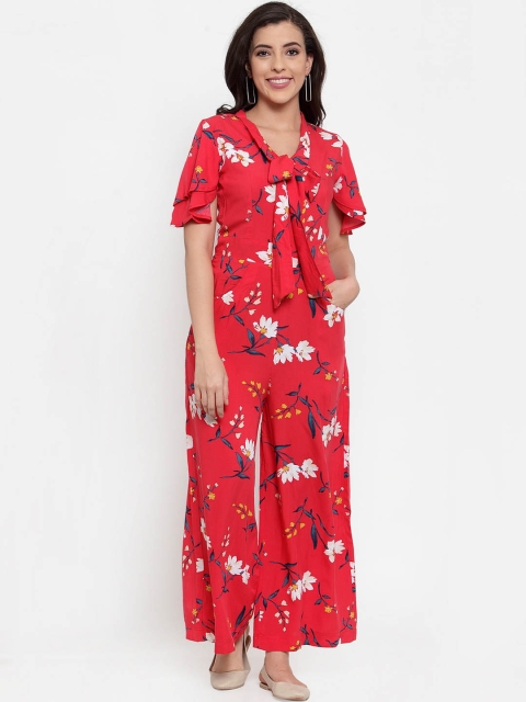 

Just Wow Women Red & White Printed Basic Jumpsuit