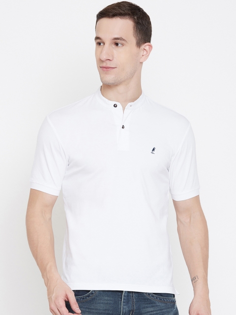 

HARBORNBAY Men White Solid Mandarin Collar T-shirt