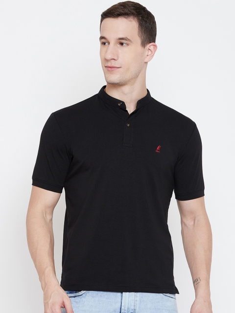 

HARBORNBAY Men Black Solid Mandarin Collar T-shirt