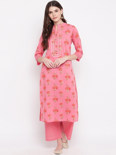 

Vbuyz Women Pink Floral Printed Regular Kurta with Palazzos