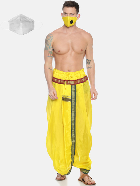 

Sethukrishna Men Yellow Solid Readymade DhotiPant With 3Layer Anti-Dust Mask