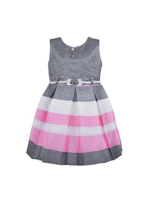 

Wish Karo Girls Grey Striped Fit and Flare Dress