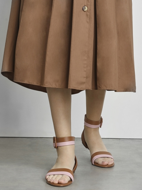 

CHARLES & KEITH Women Brown Colourblocked PU Open Toe Flats