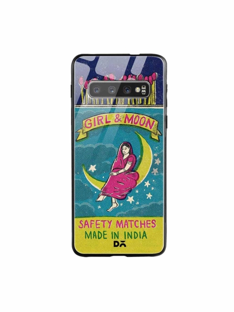 

DailyObjects Teal Green & Yellow Moon Girl Matchbox Samsung Galaxy S10 Glass Case