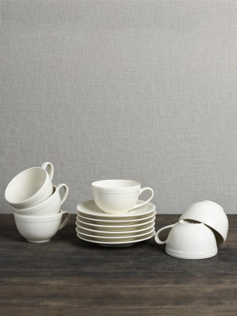

Pure Home and Living Set of 6 Tea and Cup Saucer, Cream