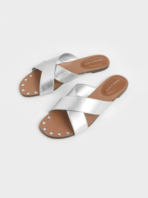 

CHARLES & KEITH Women Silver-Toned Solid Open Toe Flats