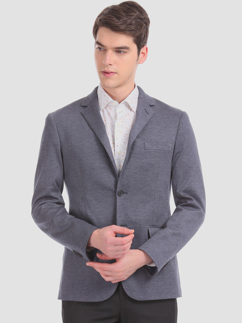 

AD By Arvind Men Blue Solid Slim-Fit Single-Breasted Formal Blazer