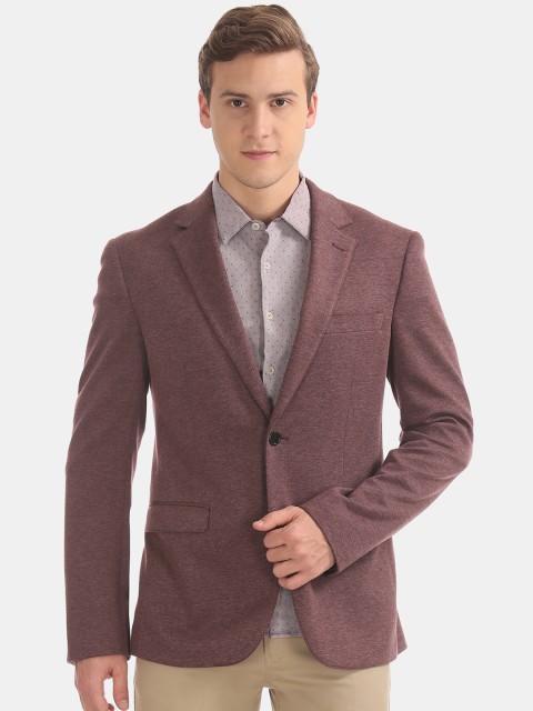 

AD By Arvind Men Mauve Self-Design Slim-Fit Single-Breasted Formal Blazer