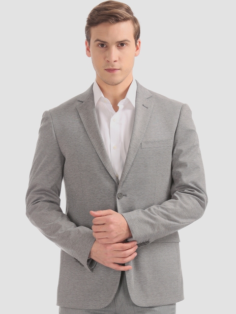 

AD By Arvind Men Grey Solid Slim-Fit Single-Breasted Formal Blazer