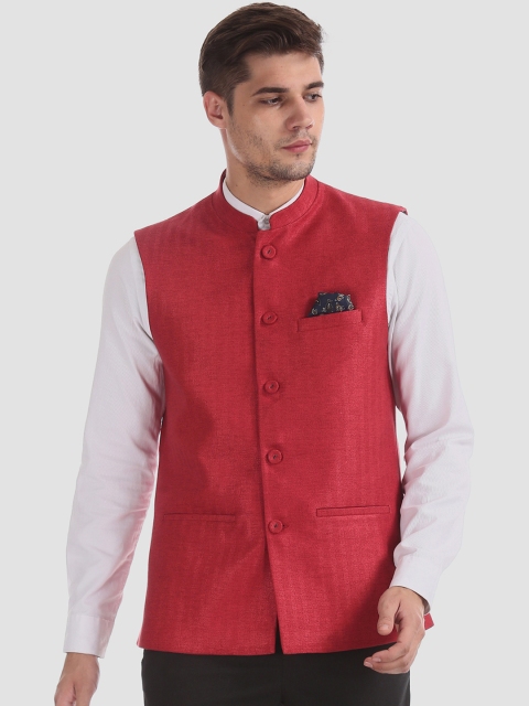

Arvind Men Red Solid Slim Fit Bandi Nehru Jacket