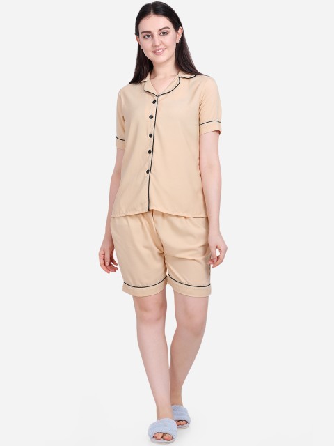 

Smarty Pants Women Beige Solid Night suit