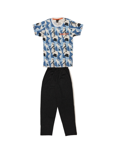 

Todd N Teen Boys Blue & Black Printed T-shirt with Trousers