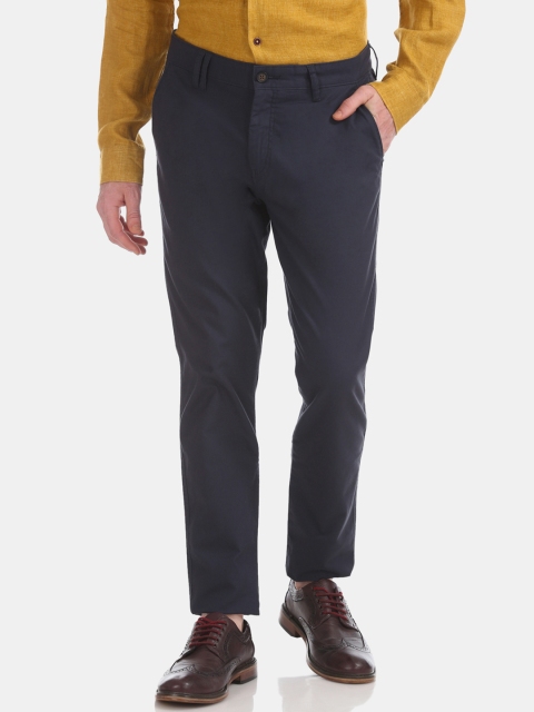 

AD By Arvind Men Navy Blue Slim Fit Solid Regular Trousers