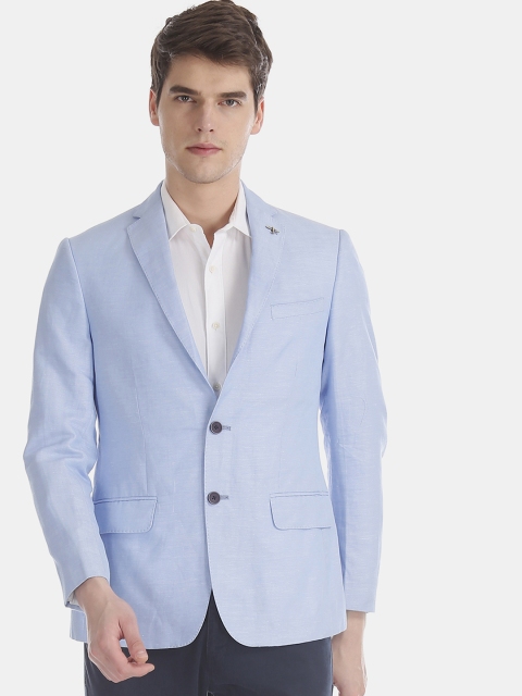 

AD By Arvind Men Blue Solid Slim-Fit Single-Breasted Blazer